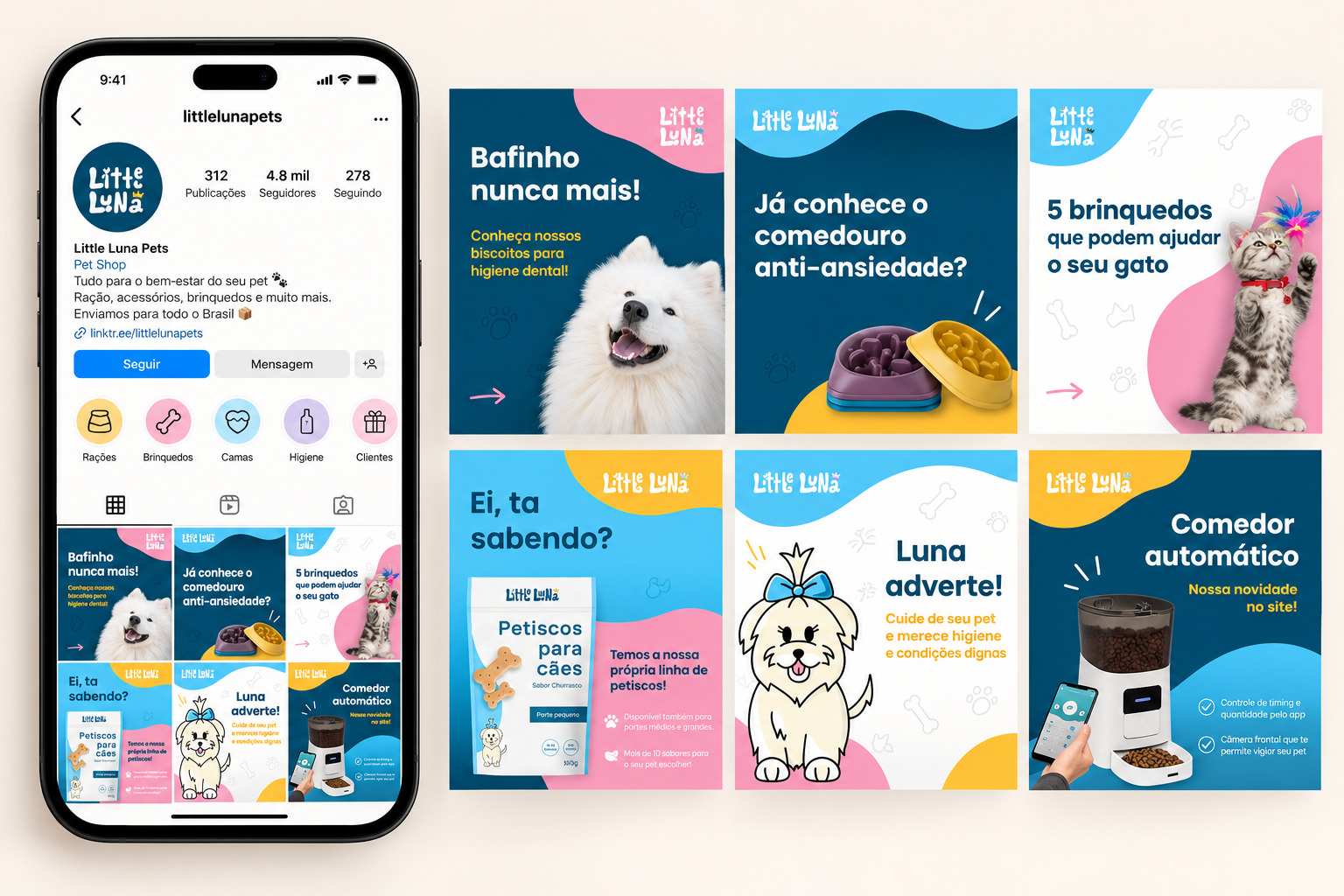 Mockup do Instagram da Little Luna Pets — Little Luna