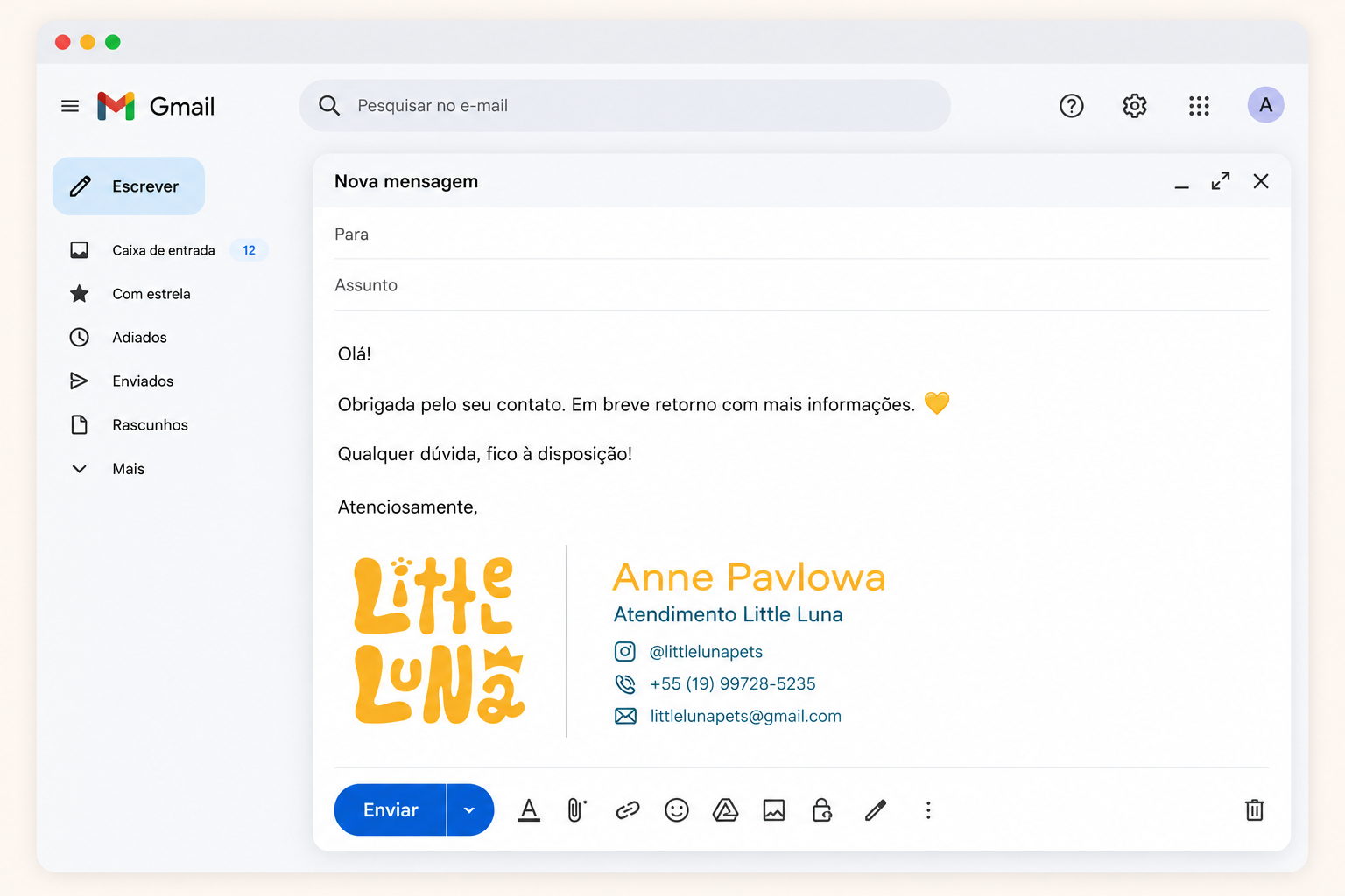 Mockup de E-mail com Assinatura Little Luna — Little Luna