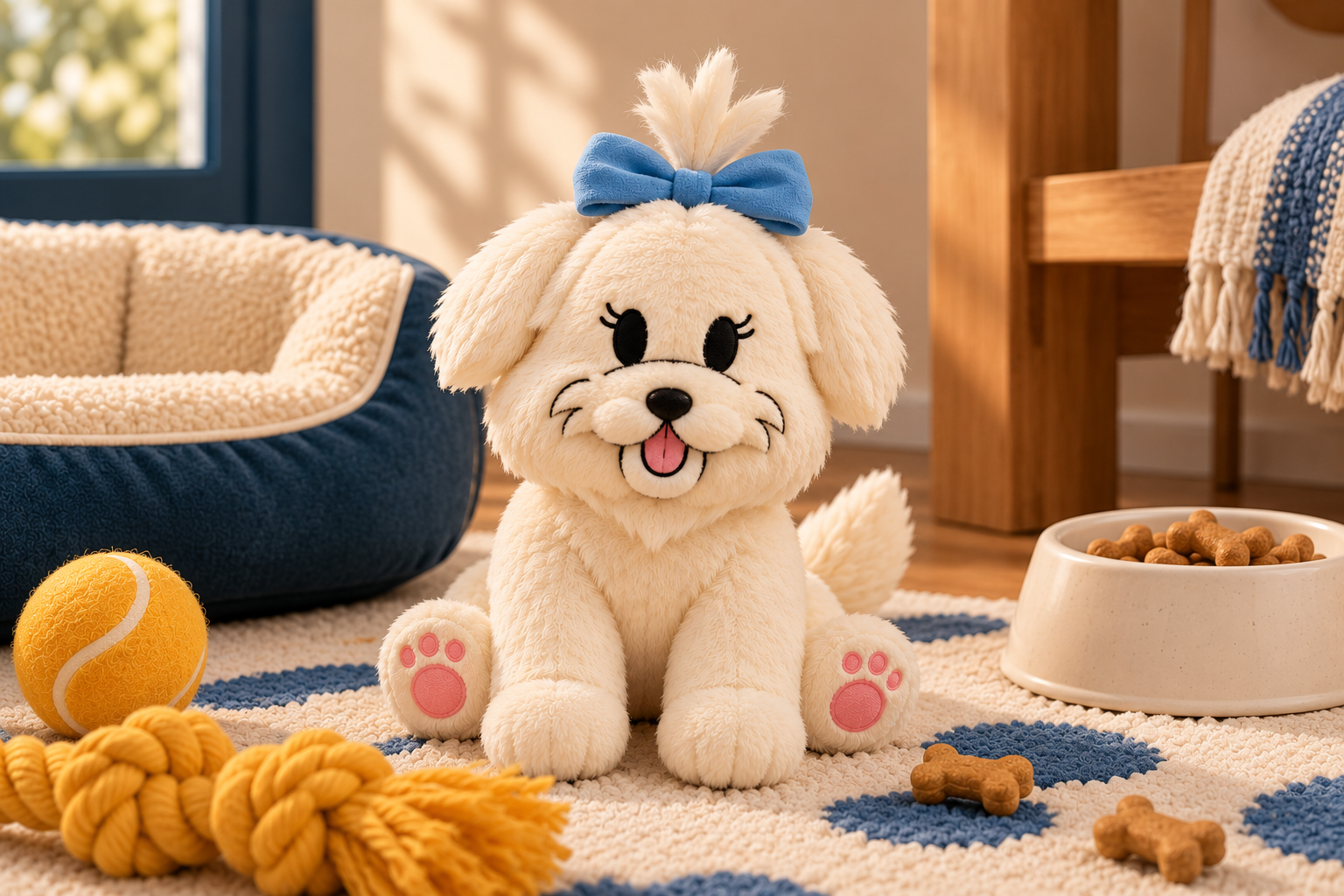 Cão de pelúcia em cantinho aconchegante — Little Luna