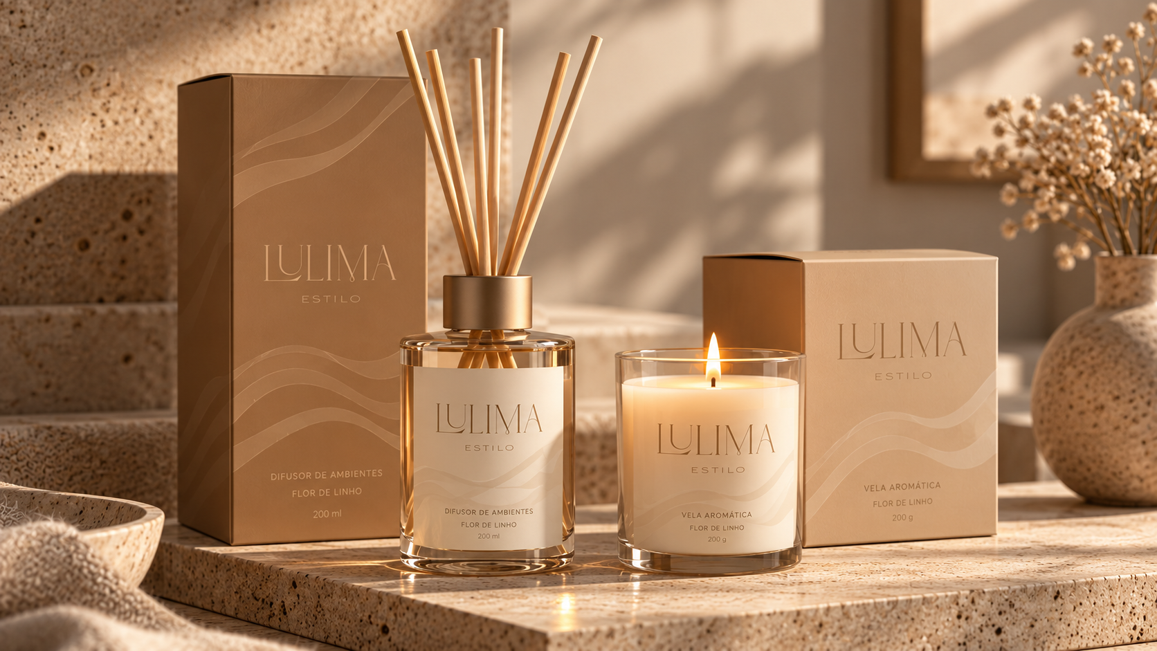 Difusor e Vela Lulima em Tons Naturais — Lulima